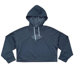 Anthropologie Daily Practice Sporty Cut-Out Crop Hoodie Size M Grey Long Sleeve